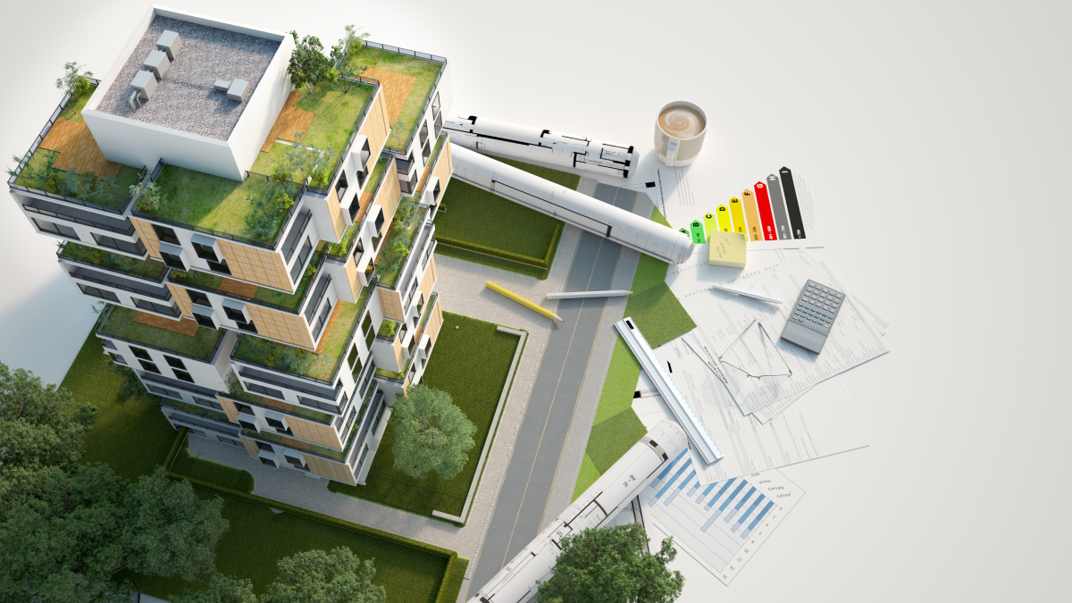 Logement étudiant loi Pinel Plus — Maquette 3D d'un bâtiment écologique et durable