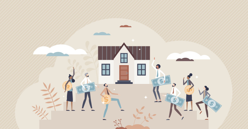 Placer son argent en 2022 – Illustration du concept de crowdfunding immobilier en dessin 