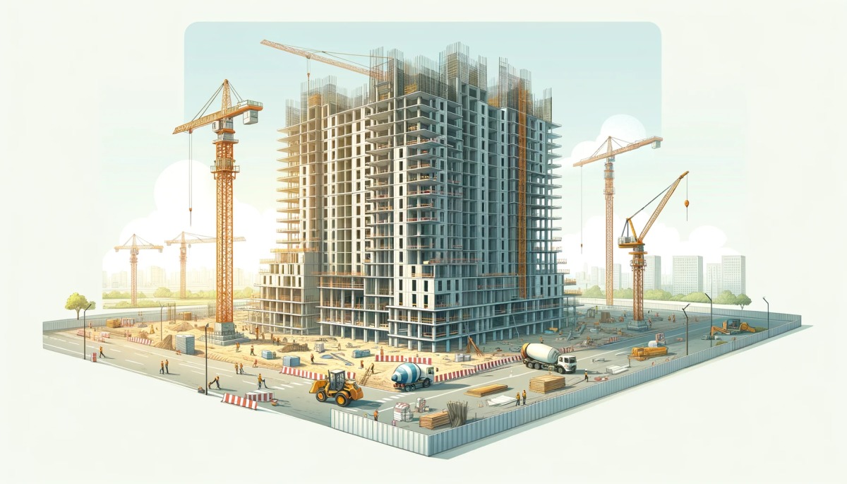 Garantie VEFA – le chantier d’un immeuble de logements quasiment terminé